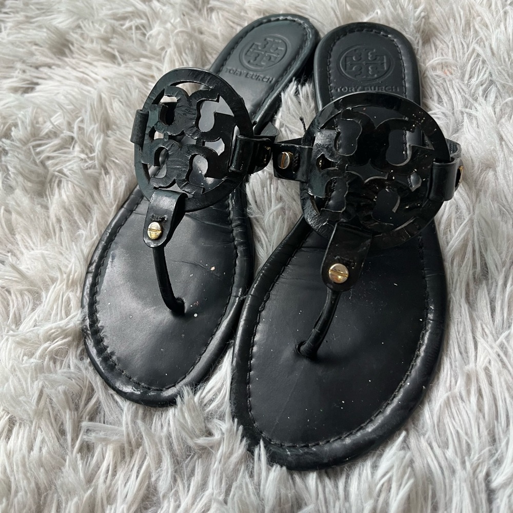 Tory Burch Miller Sandal Black Patent Leather